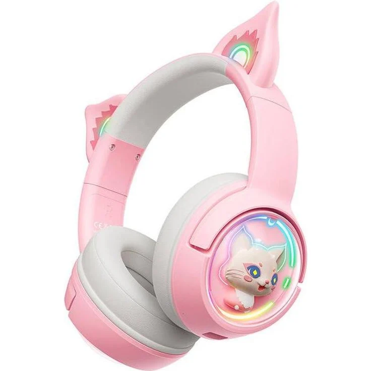 Onikuma B5 Gaming Headset, kabellos, pink mit RGB-Hintergrundbeleuchtung und 8 Stunden Akkulaufzeit