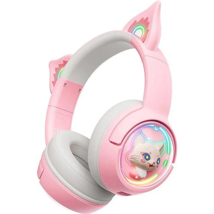 Onikuma B5 Gaming Headset, kabellos, pink mit RGB-Hintergrundbeleuchtung und 8 Stunden Akkulaufzeit