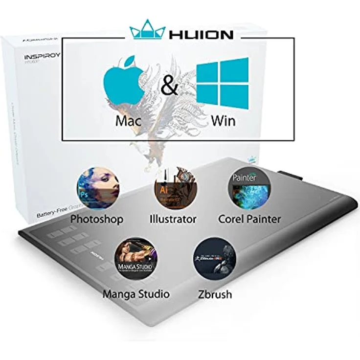 HUION H1060P Grafiktablett - 10 x 6,25 Zoll Arbeitsbereich - 8192 Druckempfindlichkeitsstufen - USB - Schwarz – Bild 8