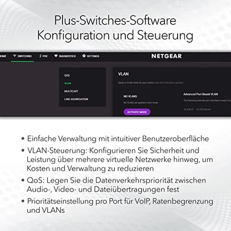 NETGEAR MS108EUP PoE Switch 8 Port Multi-Gig LAN Switch Ultra60 PoE++ 230W Plus (Managed Netzwerk Switch PoE, je 4 PoE+/++ Ports, IGMP, QoS, VLAN, lüfterlos, Grau – Bild 3
