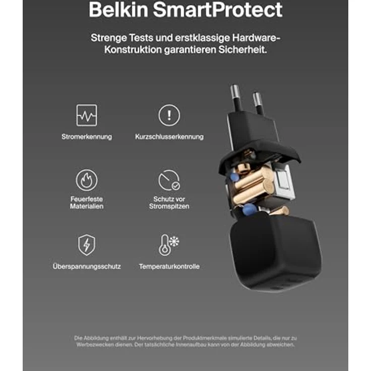 Belkin kompaktes 45 W USB Ladegerät mit USB-C-/USB-C-Kabel, Schnellladen für iPhone 16, 15, 14, Samsung Galaxy S25-Serie, Pixel 9 – Schwarz – Bild 4