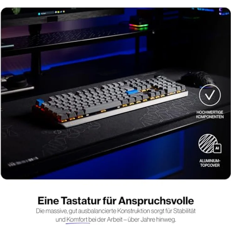 Endorfy Thock V2, Gaming-Tastatur mit mechanischen Gateron Yellow Switches, RGB-Hintergrundbeleuchtung, kabelgebunden und kabellos, grau – Bild 3