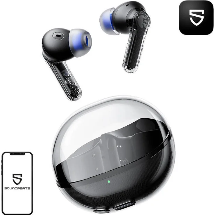 SoundPEATS Kopfhörer Soundpeats Clear (schwarz) - 12mm Treiber, Dual-Mikrofon, bis zu 40 Stunden Akkulaufzeit