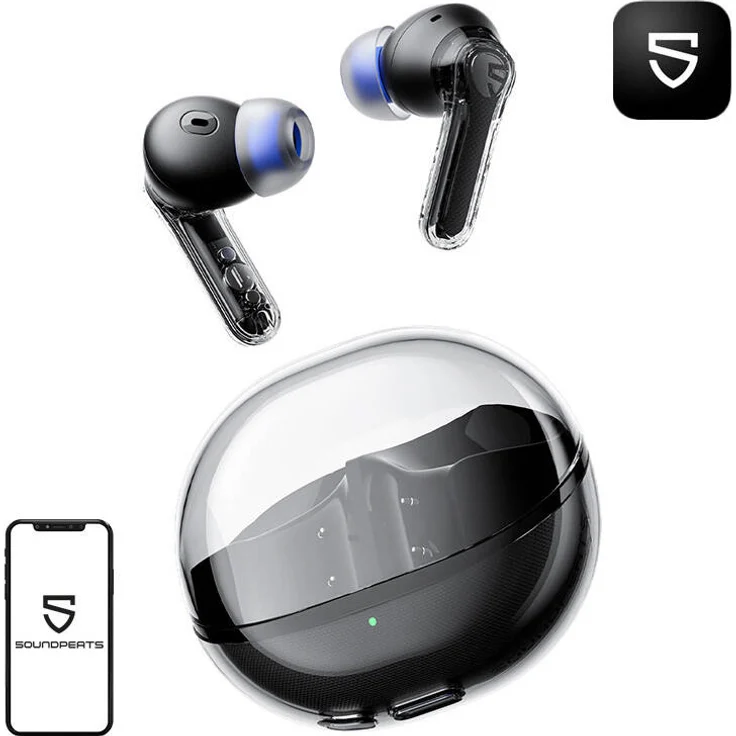 SoundPEATS Kopfhörer Soundpeats Clear (schwarz) - 12mm Treiber, Dual-Mikrofon, bis zu 40 Stunden Akkulaufzeit