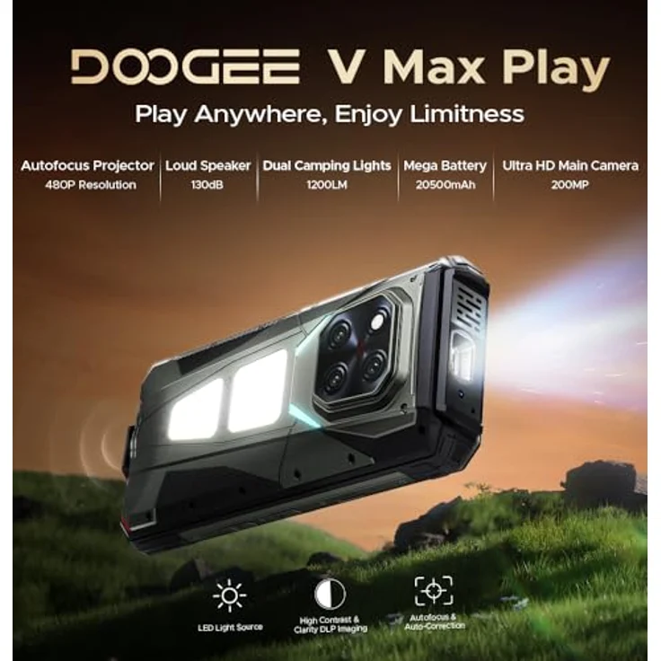 DOOGEE V Max Play 5G VIP Edition, 6,78″ FHD+ 120 Hz Display, 36GB RAM, 512GB, 200 MP KI-Kamera, tragbarer Projektor, NFC, Dual-SIM, IP69K, Rüstung Schwarz – Bild 2