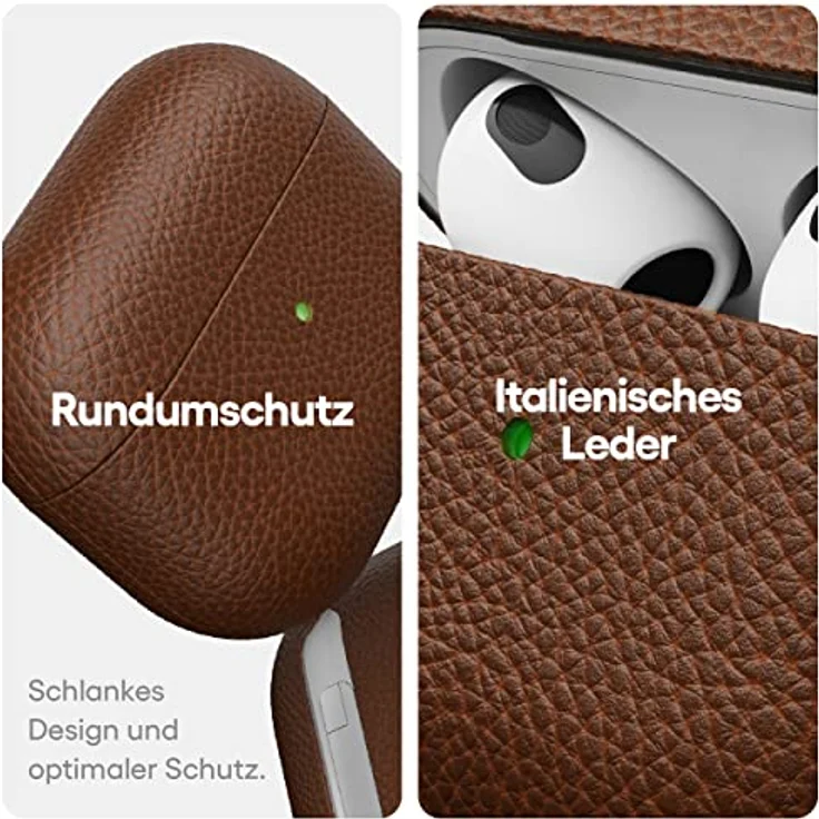 KeyBudz Artisan Leder Schutzhülle für Apple AirPods 3 Case, Etui, Ledertasche Echtleder, Kopfhörer Ohrhörer Zubehör, braun – Bild 4