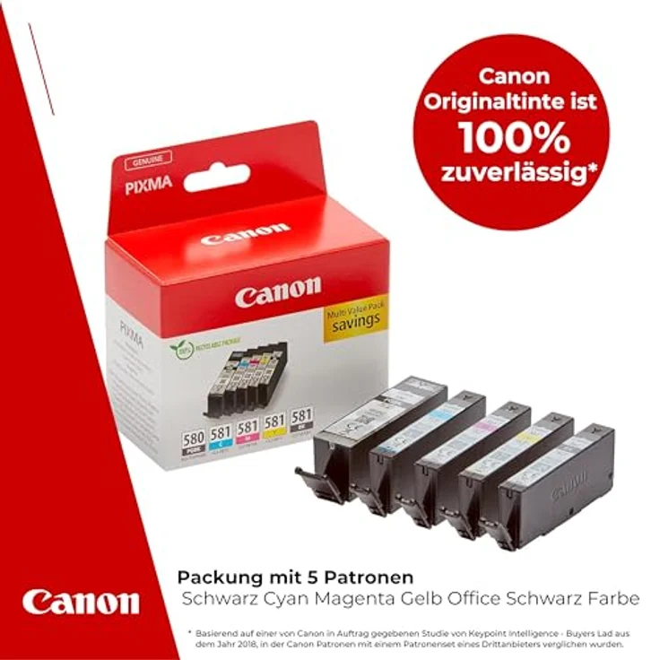 Canon PGI-580BK/CLI-581 Multipack, 5-tlg. Tintenpatrone in Schwarz, Cyan, Magenta und Gelb für PIXMA Drucker – Bild 2