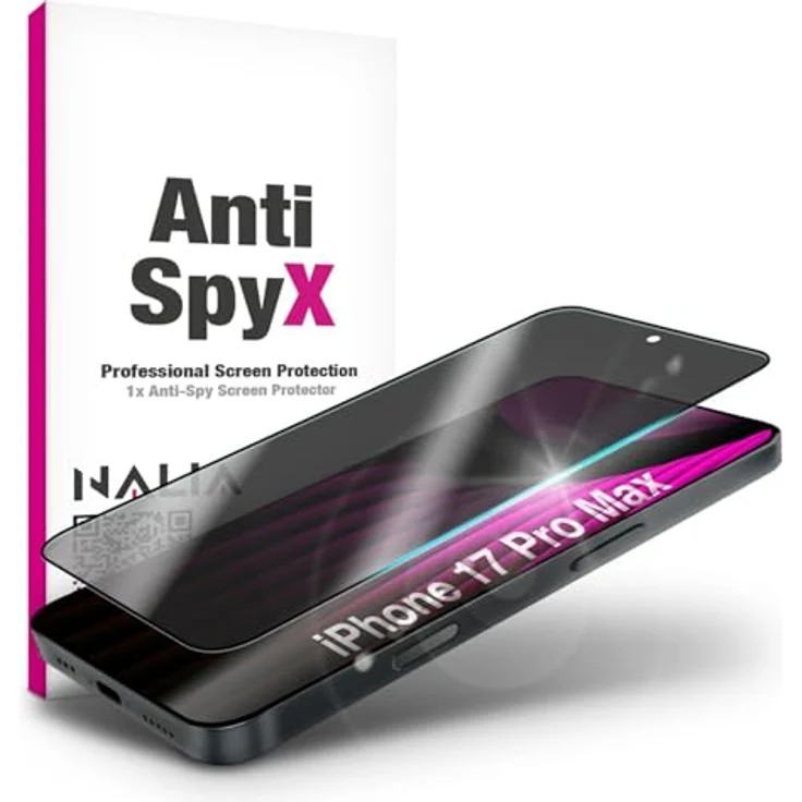 NALIA AntiSpyX, Privacy Schutzglas für Apple iPhone 17 Pro Max, 9H Kratzfest, Diskreter Blickschutz, Hüllen-freundlich, Touch-sensitiv – Bild 1