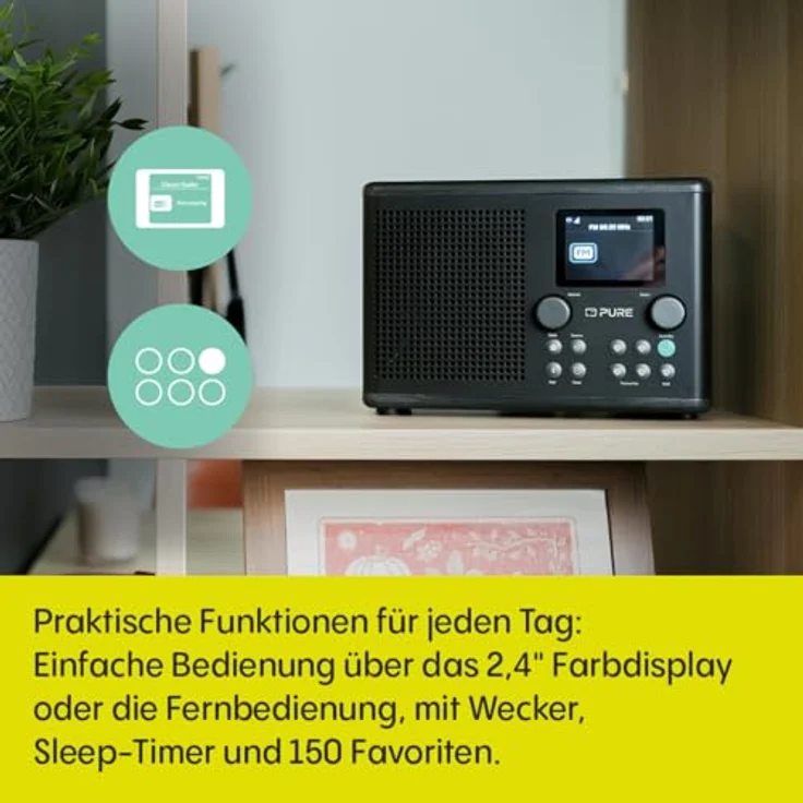 Pure Classic H4i Internetradio - WLAN, DAB+, FM, Bluetooth 5.3, USB - 10W Lautsprecher - 2,4" Farbdisplay - 150 Speicherplätze - Sleep- & Küchentimer - AUX-Eingang - Schwarz – Bild 4