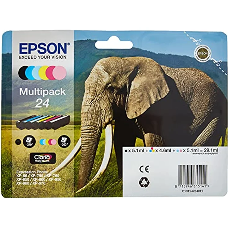 Epson Original 24 Tinte Elefant (XP-750 XP-850 XP-950 XP-55 XP-760 XP-860 XP-960 XP-970) Multipack 6-farbig – Bild 2