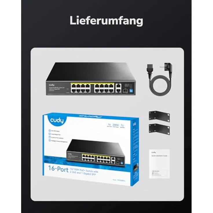 Cudy FS1018PS1 Netzwerk Switch, Fast Ethernet PoE mit 18 Ports und 200 W Leistungsbudget, grau – Bild 9