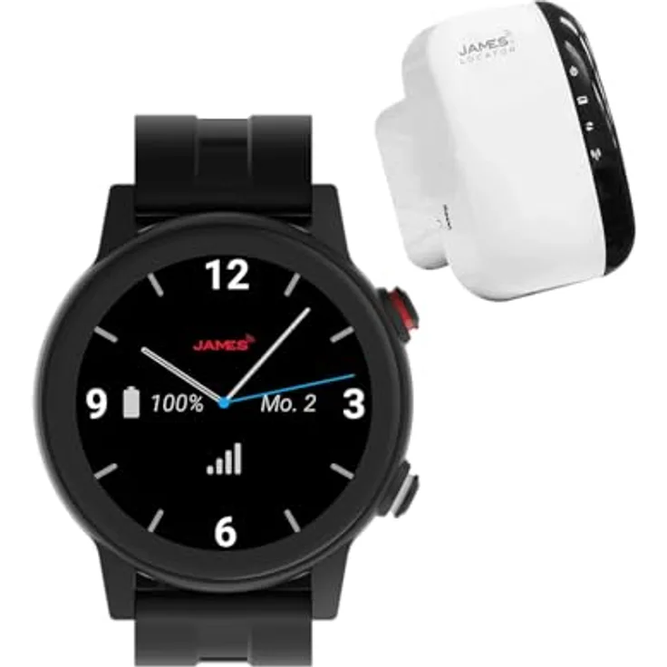 James R9 Notrufuhr & JAMES Locator, SOS-Notruf, GPS-Ortung, Sturzmelder, Geofence, AMOLED-Display, IP67 Wasserschutz, Schwarz, Premium Bundle
