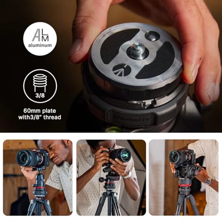Manfrotto XCHANGE Plate, Schnellwechsel-Platte aus Aluminium mit 3/8" Schraube, kompatibel mit XCHANGE Base, für Foto, Video und Licht – Bild 3