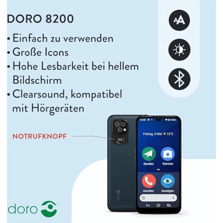 Doro 8200 Secure Dark Blue, Smartphone mit sicherer Datenverschlüsselung und Notfallknopf – Bild 2
