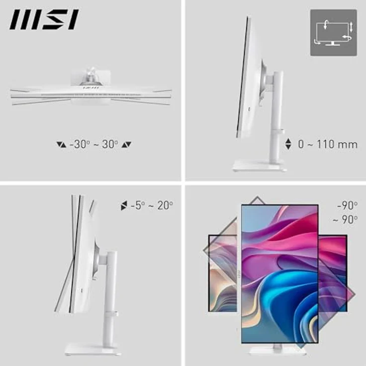 MSI Modern MD272UPHW 27-Zoll-UHD-Büromonitor, 3840 x 2160 IPS-Panel, 60Hz, augenfreundlich, VESA-befestigbar, 4-fach verstellbar, HDMI 2.0b, DisplayPort 1.4a, Typ-C, USB-B, USB-A – Bild 4