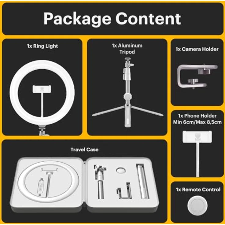 Kodak LED Ringlicht mit Stativ für Smartphones & kleine DSLR- und Actioncams (25cm Durchmesser; Verstellbare Helligkeit, Höhe und Farbbalance; 1800 Lumen; Fernauslöser & Tragetasche inklusive) – Bild 11