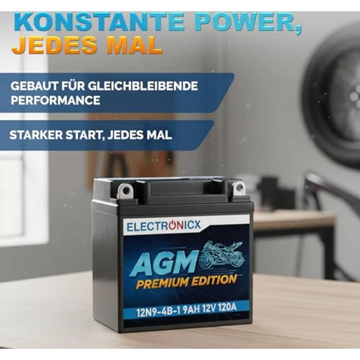 Electronicx AGM-12N9-4B-1, AGM Motorradbatterie 9Ah 12V, wartungsfrei, rüttelfest, auslaufsicher für Motorrad, Roller und Quad – Bild 4