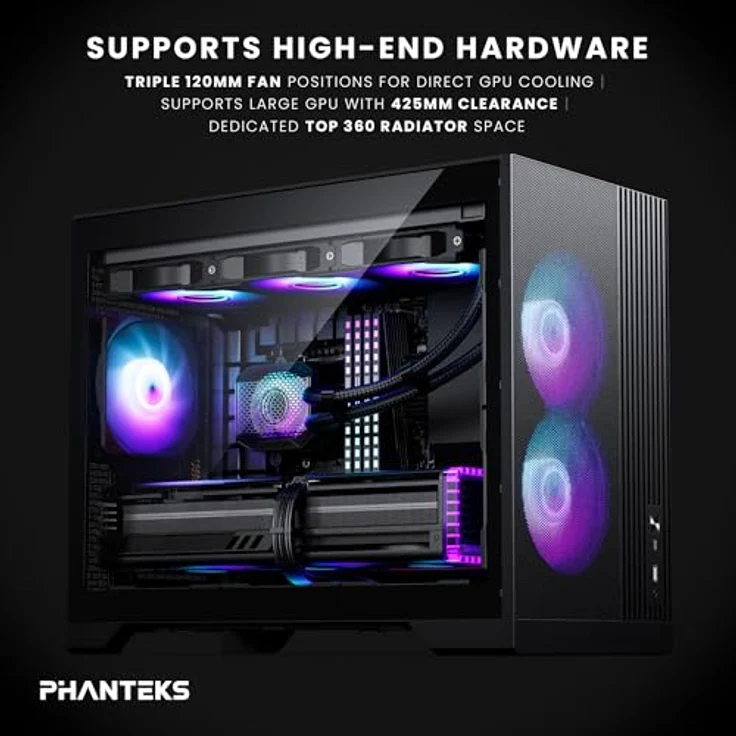Phanteks XT M3 RGB, PC-Gehäuse in Schwarz, unterstützt Mini-ITX und mATX, Sichtfenster, bis zu 9 Lüfter, maximale Grafikkartenlänge 430 mm – Bild 2