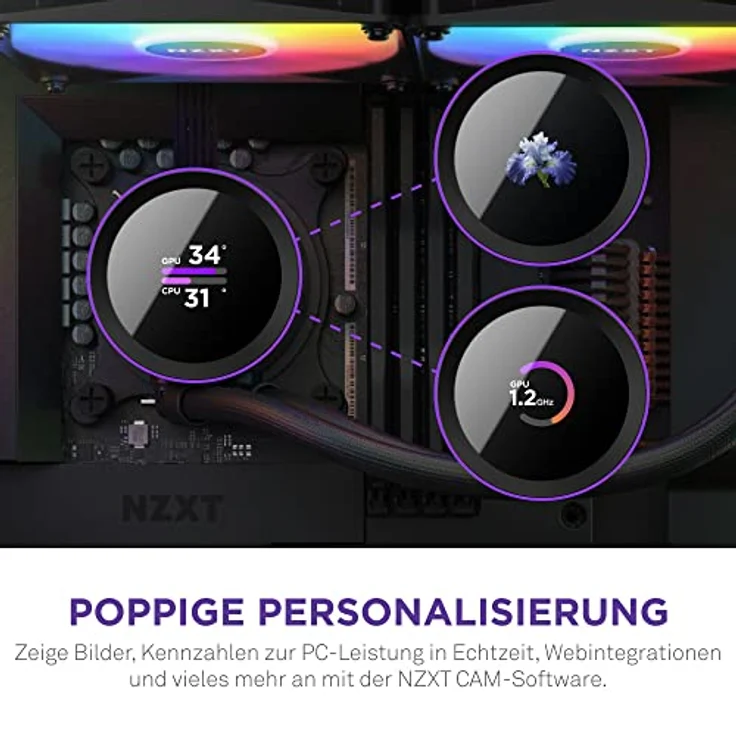 NZXT Kraken 240 RGB - RL-KR240-B1-240mm AIO CPU Wasserkühlung - 1,54" LCD Display 240x240-2x120mm RGB Core Fans - EIN Breakoutkabel zur einfachen Installation - anpassbar durch NZXT CAM - Schwarz – Bild 2