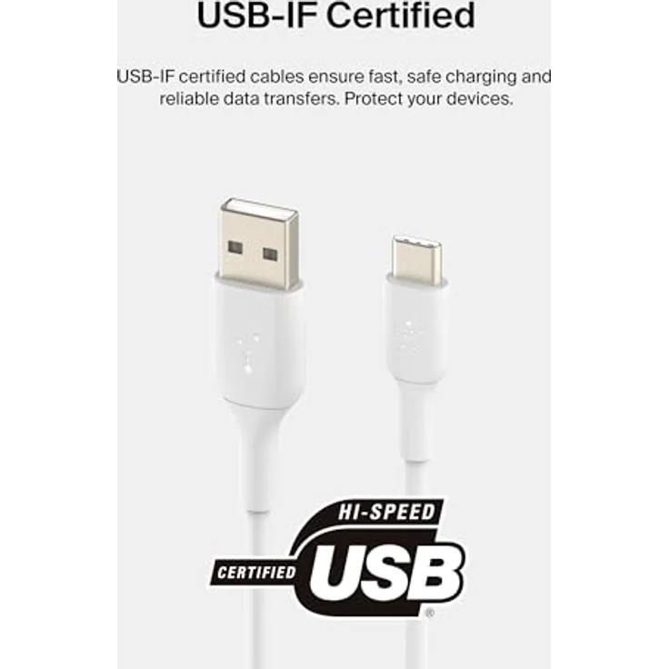 Belkin USB-C-Kabel (Boost Charge USB-C-auf-USB-A-Kabel, USB-Typ-C-Kabel für Geräte wie Galaxy Note 20, S23, S23 +, S23 Ultra, Pixel 7, iPad Pro, iPad Mini, und Nintendo Switch), 1 m, 2er-Pack – Weiß – Bild 3