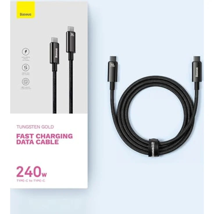 Baseus Tungsten Gold USB Type-C zu USB Type-C Kabel, 240 W, 480 Mbit/s, 3 m, Schwarz – Bild 5