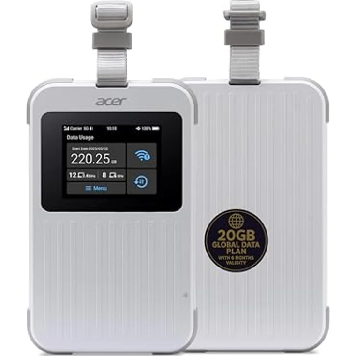 Acer 5G Hotspot Connect M6E, mobiler WLAN-Router mit 20 GB, 8000 mAh Akku, bis zu 28 Stunden Laufzeit, Display, Weiss – Bild 1