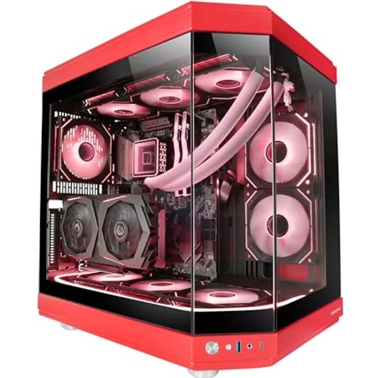 Mars Gaming MC-3T, Midi Tower PC Gehäuse in Rot, ATX/micro ATX/Mini-ITX, drei gehärtete Glasplatten, optimiertes Kühlsystem – Bild 1