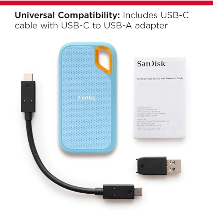 SanDisk 1TB Extreme Portable SSD - Up to 1050MB/s, USB-C, IP65 Wasser- und Staubbeständigkeit, Karabinerschlaufe - SDSSDE61-1T00-G25B – Bild 4