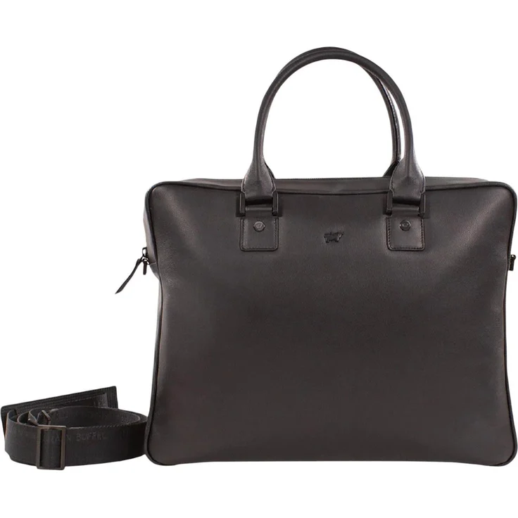 Braun Büffel ARIZONA 2.0, Notebooktasche aus glattem Rindleder, Schwarz mit integriertem Laptopfach und Trolleylink