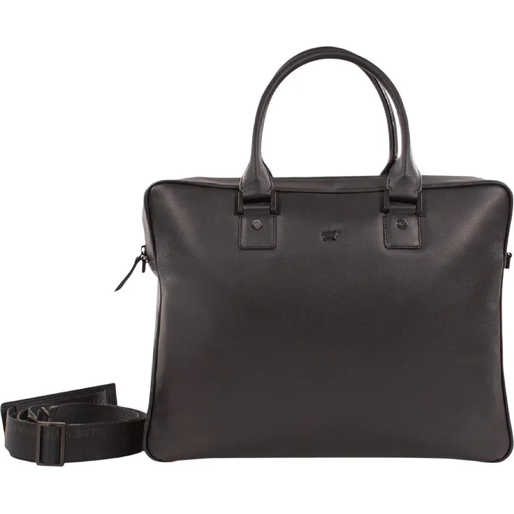 Braun Büffel ARIZONA 2.0, Notebooktasche aus glattem Rindleder, Schwarz mit integriertem Laptopfach und Trolleylink