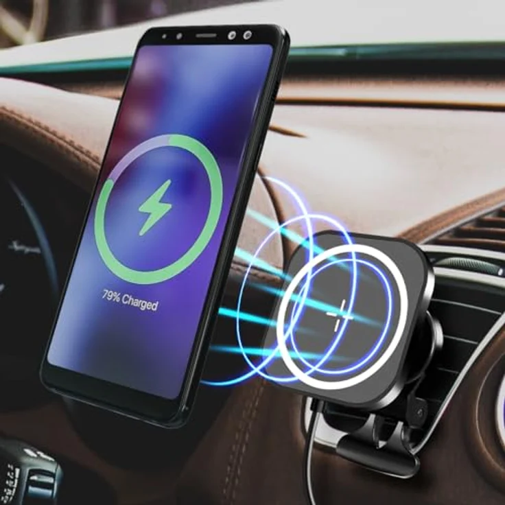 LogiLink PA0329 - Magnetische Kfz-Smartphonehalterung mit kabellosem High-Speed-Laden bis 15 W und Überspannungsschutz – Bild 2