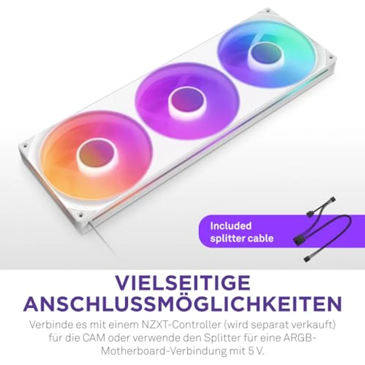 NZXT F420 RGB Core, 420mm Einzelframe-Lüftereinheit mit 3 x 140mm RGB-Lüftern, Geschwindigkeits- und Beleuchtungssteuerung, hohes statisches Druck- und Luftstromdesign, flüssigkeitsdynamische Lager, weiß – Bild 5