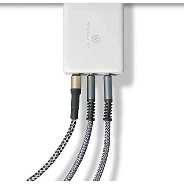 Wicked Chili 65W USB-C GaN Ladegerät, 3-Port Netzteil mit Dual USB-C und USB-A Anschluss, kompatibel mit Microsoft Surface Laptop, Surface Book, Surface Go und Surface Pro, schwarz/weiß – Bild 3