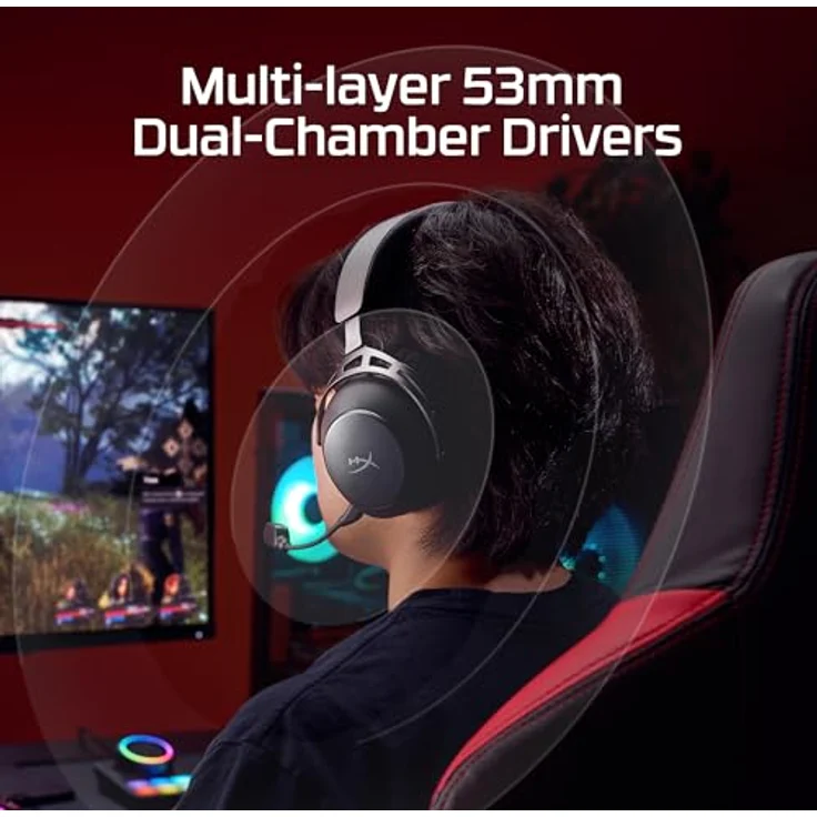 HyperX Cloud Alpha 2, Wireless Gaming Headset mit 250 Stunden Akkulaufzeit und 53-mm-Doppelkammer-Treibern, Schwarz – Bild 3