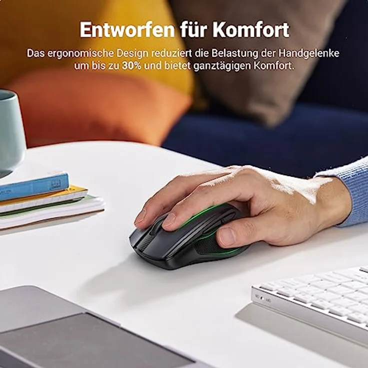 UGREEN Wireless-Maus mit 4000 DPI, Ergonomisches Design, 18 Monate Akkulaufzeit, kabellose Funkmaus für Laptop und Computer, kompatibel mit Windows, macOS, Linux (Schwarz) – Bild 2
