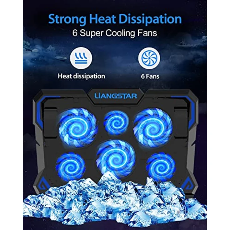 LIANGSTAR Laptop Kühler | Laptop Kühlpads für 12-17 Zoll Notebook | 6 Lüfter mit LEDs | 2200 RPM | Geräuscharme Kühlung | 2 USB Ports | 3 Höheneinstellungen | Cooling Pad Cooler Ständer – Bild 3