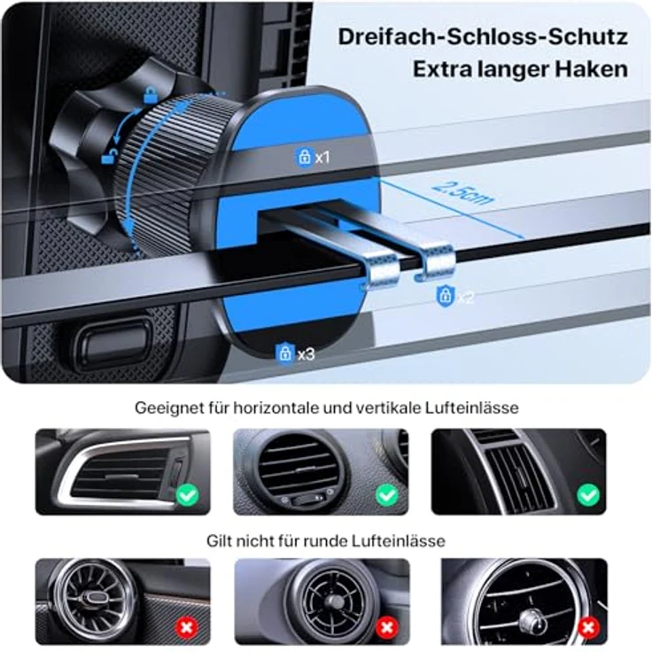 Miracase Handyhalterung Auto 2026 Upgrade, 360° drehbar mit Doppelhaken, rutschfest, Hochstabil, kompatibel mit iPhone 17/16/15, Samsung S25/S24/S23, Huawei Pura 80/70 – Bild 5