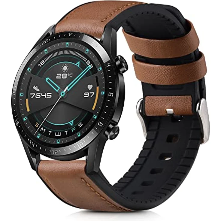kwmobile Leder Uhrenarmband für Huawei Watch GT/GT2/GT3 (46mm) - Ersatzarmband mit Uhrenverschluss, braun schwarz, einzigartige Patina und variable Größe (14,7 - 22 cm) – Bild 1