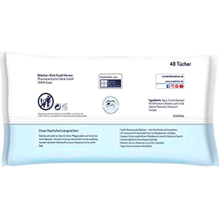 Bübchen Aqua Touch Feuchttücher, 144 Stück (3 x 48) – sensitive Pflegetücher mit 99% purem Wasser, feuchte Tücher für Neugeborene und Babys – Bild 2