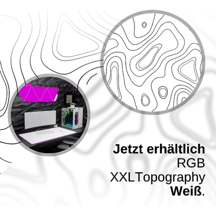 Nyfter XXL Gaming Mauspad RGB White im Topography Design 900 x 500mm Premium Mousepad Size mit hochwertiger Beschichtung und vernähten Kanten – Bild 3