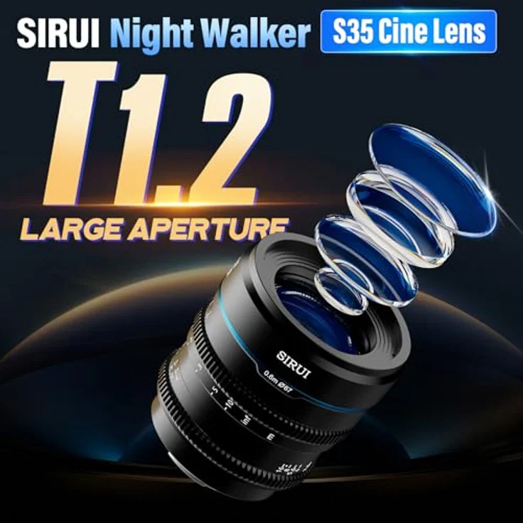 SIRUI Night Walker 35mm T1.2 Cine-Objektiv, manuelles Fokusobjektiv mit großer Blende für L-Mount, Schwarz – Bild 2