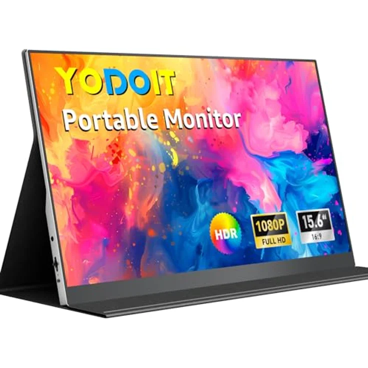 Yodoit Portable Monitor 15,6 Zoll FHD 1920x1080P, Tragbares IPS Display mit USB-C & HDMI, Schutzhülle & Lautsprecher, Mobiles Screen für PC, Xbox, PS5, Switch – Bild 1