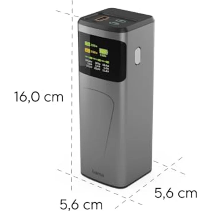 Hama High Power Powerbank, 24000 mAh, 200 W, mit Schnellladefunktion und TFT-Farbdisplay, Grau – Bild 7