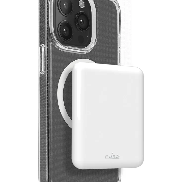 PURO Power Mag 5000 mAh, Kabellose Powerbank mit MagSafe-Kompatibilität, Weiß