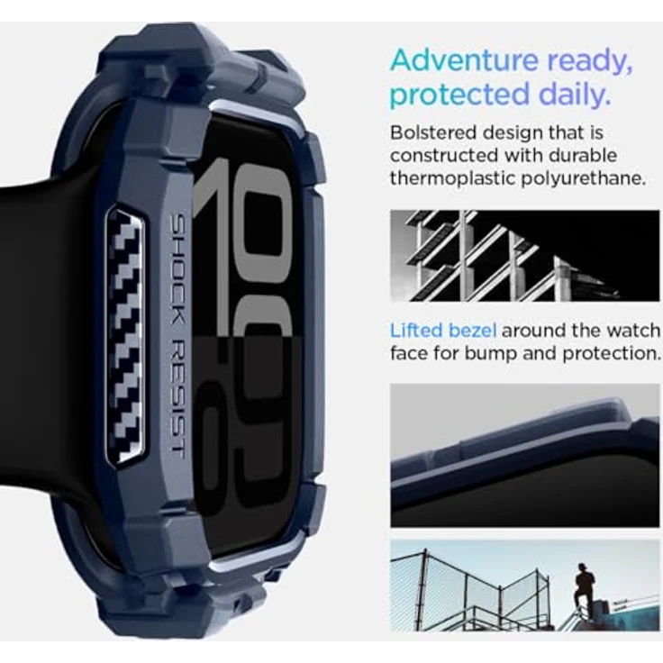 Spigen Rugged Armor Hülle für Apple Watch 10 46mm (2024) - Marineblau, Kratzfeste TPU mit erhöhten Rändern – Bild 5
