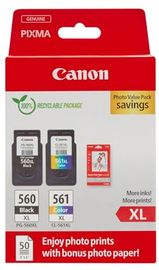 Canon PG-560XL und CL-561XL Vorteilspack, Schwarz und Farbe mit Fotopapier