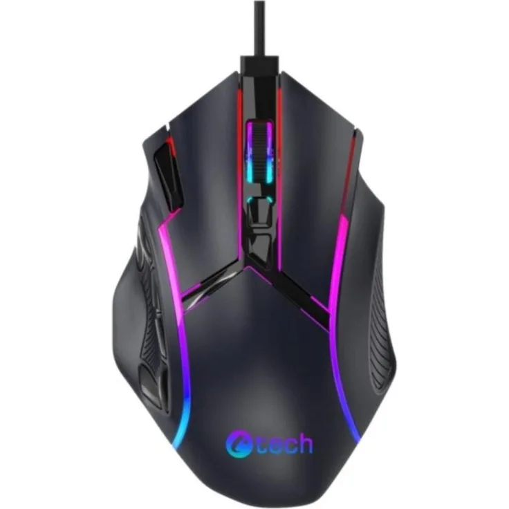 C-Tech Akali (GM-15) Gaming Mouse, kabelgebunden, 6 DPI-Stufen bis 12.800, 12 programmierbare Tasten, ergonomisches Design, RGB-Beleuchtung, Schwarz