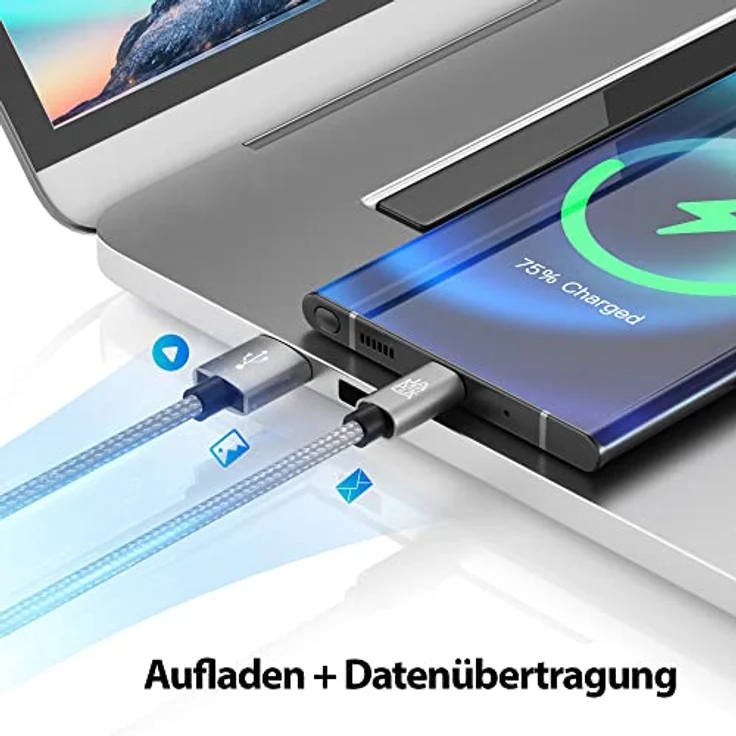 JAMEGA USB-C Kabel Nylon Schnell Ladekabel, 3m, Hochgeschwindigkeits-Datenkabel für Samsung, Huawei, HTC und LG, 5 Gbps Übertragungsrate, Knickschutz – Bild 2