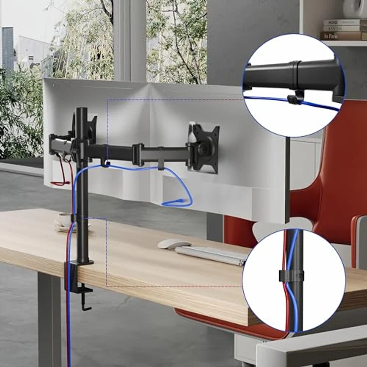 Duronic DM252 Monitorhalterung / Tischhalterung / Bildschirmhalterung / Monitorständer für zwei LCD/LED Computer Bildschirme / Fernsehgeräte mit Neig und Rotierfunktion – Bild 6