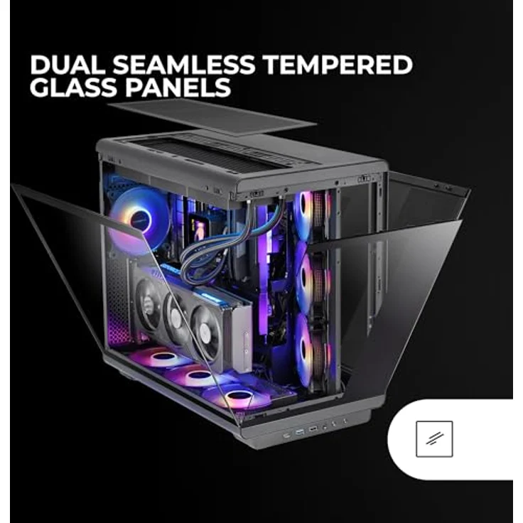 Mars Gaming MC-REV, ATX Gaming-Gehäuse mit doppelt gehärtetem Glas, 3x 12cm ARGB-Lüfter, vertikaler GPU-Einbau, Unterstützung für 360mm Flüssigkeitskühlung, Schwarz – Bild 2